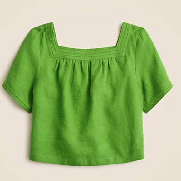 J Crew green sailor squareneck top in linen - Picture 1 of 5